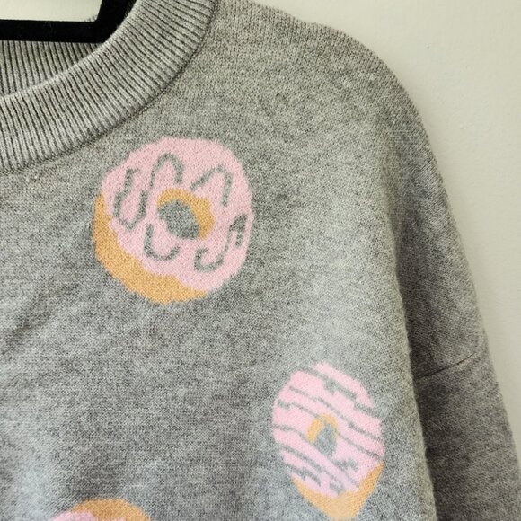 Cute Cropped Crewneck Sweater | Junior's Medium | Pink Donuts Frosting Sprinkles - Picture 2 of 6